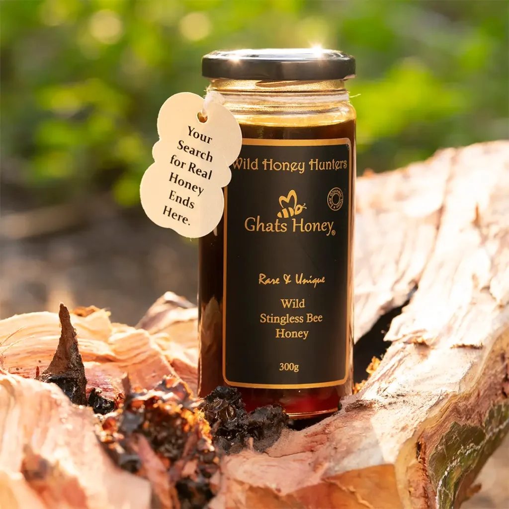 Stingless bee honey 300gm jar placed in a natural backround