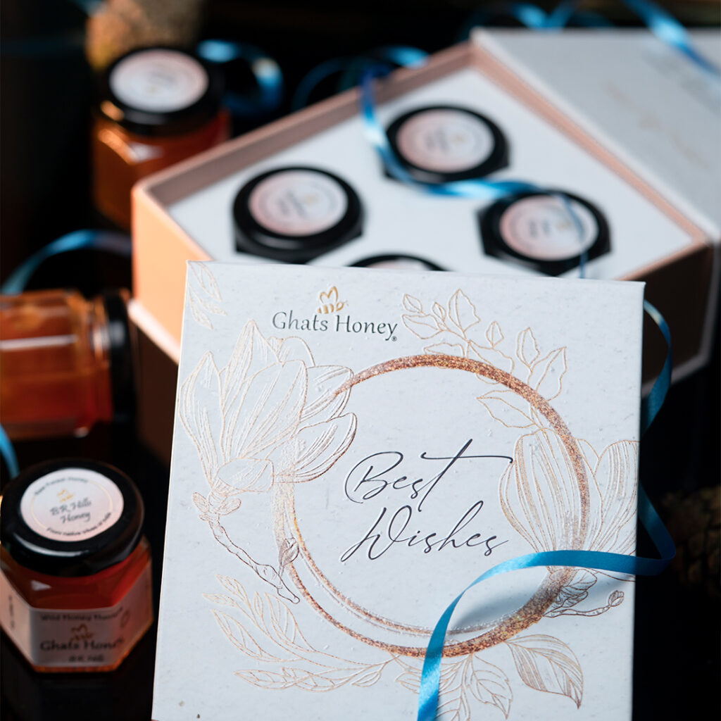 ghats honey gift box with 4 different 50gm honey jars