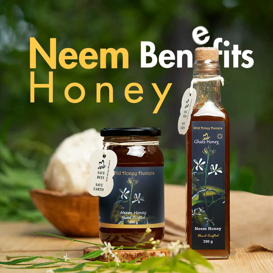 neem honey bottle with honey comb in natural backround